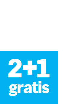 2+1 gratis aanbieding in blauwe tekstvlag