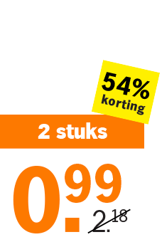 Aanbieding: 2 stuks voor €0,99 met 54% korting, was €2,18