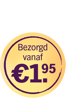 Bezorgd vanaf €1,95 promotiecirkel op gele achtergrond