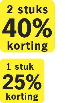 Promotielabels met gele achtergrond: 2 stuks 40% korting en 1 stuk 25% korting