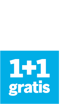 1+1 gratis promotie in blauwe vierhoek