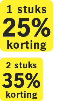 Gele kortingstickers met korting van 25% bij 1 stuk en 35% bij 2 stuks