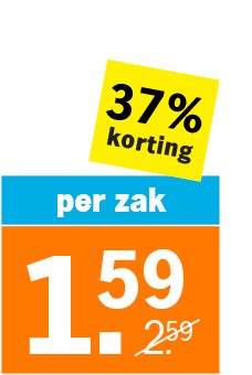 Prijssticker met 37% korting, per zak nu €1,59 in plaats van €2,59