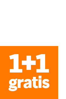 1+1 gratis actie sticker op oranje achtergrond