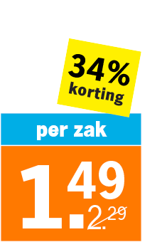 34% korting, prijs per zak van 1,49 euro (was 2,29 euro)