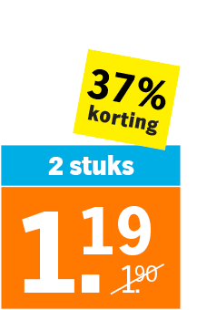37% korting actie: 2 stuks voor €1,19 in plaats van €1,90