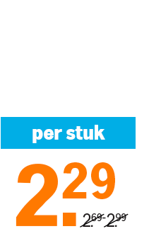 Aanbiedingsprijsbord met de tekst "per stuk 2,29", waarbij de oude prijs van 2,69 tot 2,99 doorgestreept is.