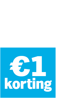 €1 korting promotie in blauwe vierkant