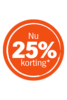 Oranje stickerbutton met tekst nu 25% korting
