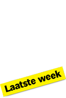 Gele banner met zwarte tekst 'Laatste week', gebruikt om een tijdelijke actie of promotie bij Albert Heijn aan te duiden.