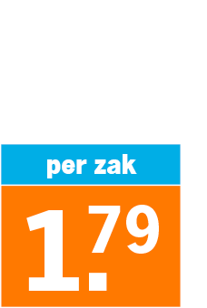 Prijslabel per zak 1.79 euro op oranje en blauwe achtergrond