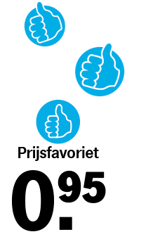 Prijsfavoriet aanbieding bij Albert Heijn voor €0,95 met blauwe duim-omhoog symbolen.