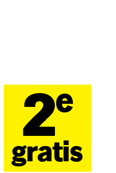 2e gratis actie label op een gele achtergrond