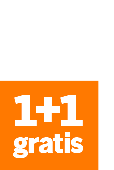1+1 gratis promotie op een oranje achtergrond
