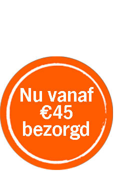 Oranje cirkel met de tekst "Nu vanaf €45 bezorgd"