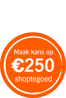 Oranje sticker maak kans op €250 shoptegoed