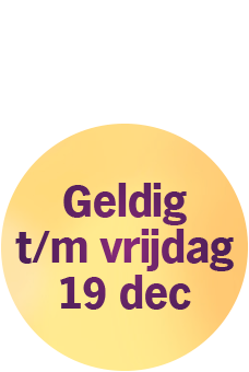 Gele cirkel met de tekst 'Geldig t/m vrijdag 19 dec'