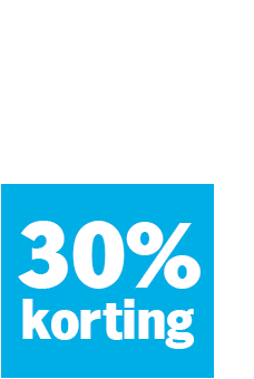 30% korting promotie badge op een blauwe achtergrond