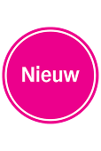 Roze icoon met witte cirkel en het woord 'Nieuw' in het midden