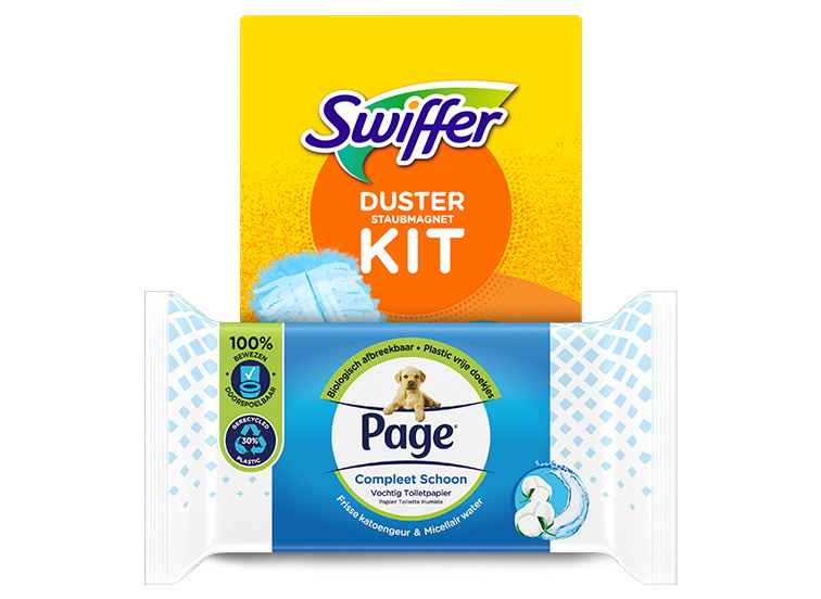 Swiffer Duster Kit en Page Compleet Schoon vochtig toiletpapier