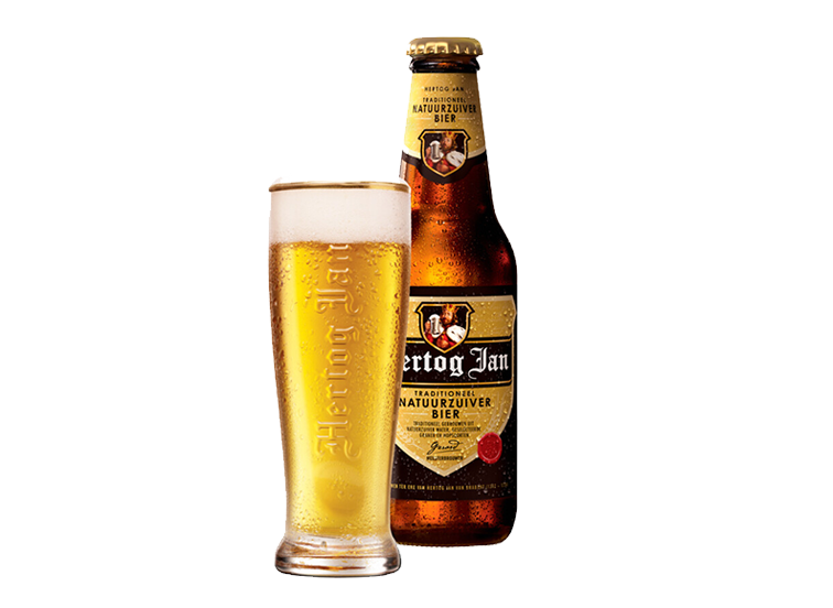 Glas en fles Hertog Jan bier