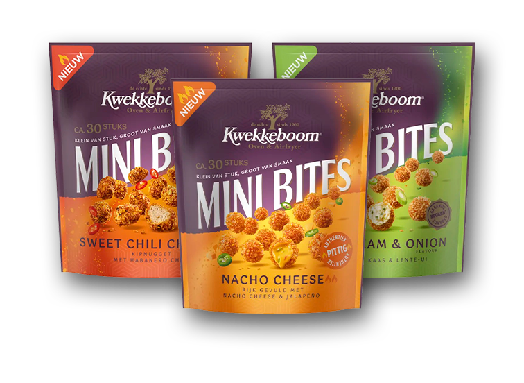 Nieuw Kwekkeboom Mini Bites, met nacho chees, sweet chili en cream & onion smaak