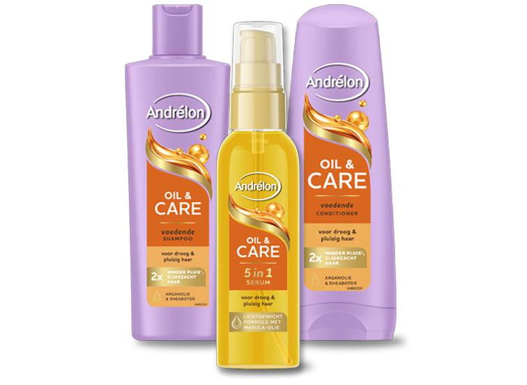 Andrélon Oil & Care voedende shampoo, conditioner en 5-in-1 serum voor droog en pluizig haar