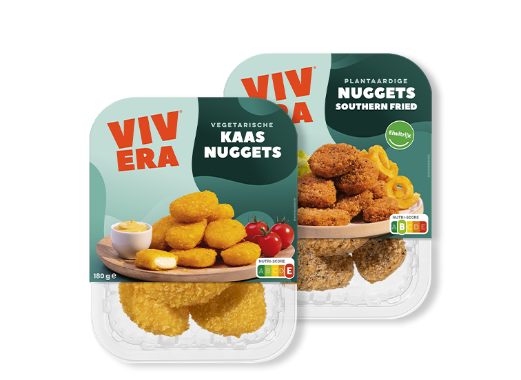 Vivera vegetarische kaas nuggets en plantaardige nuggets.