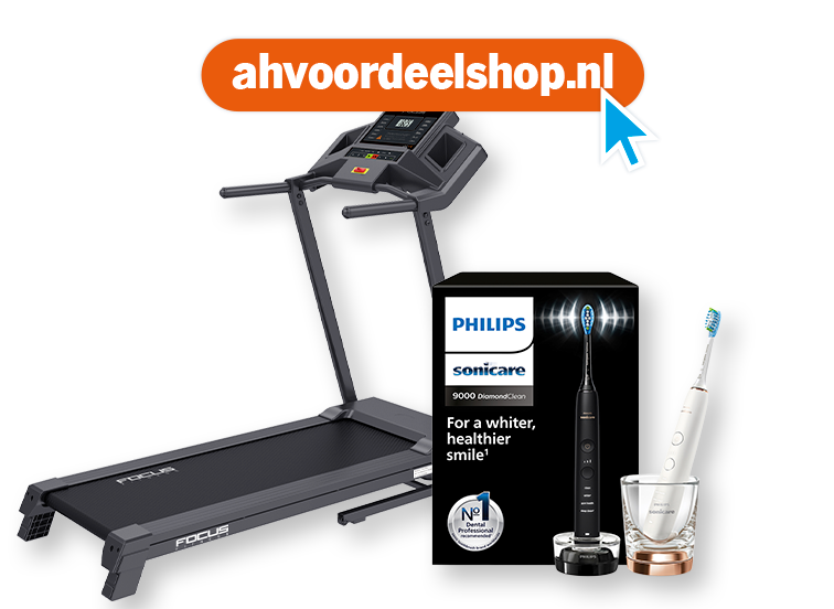Loopband en Philips Sonicare elektrische tandenborstel afgebeeld met een ahvoordeelshop.nl promotie