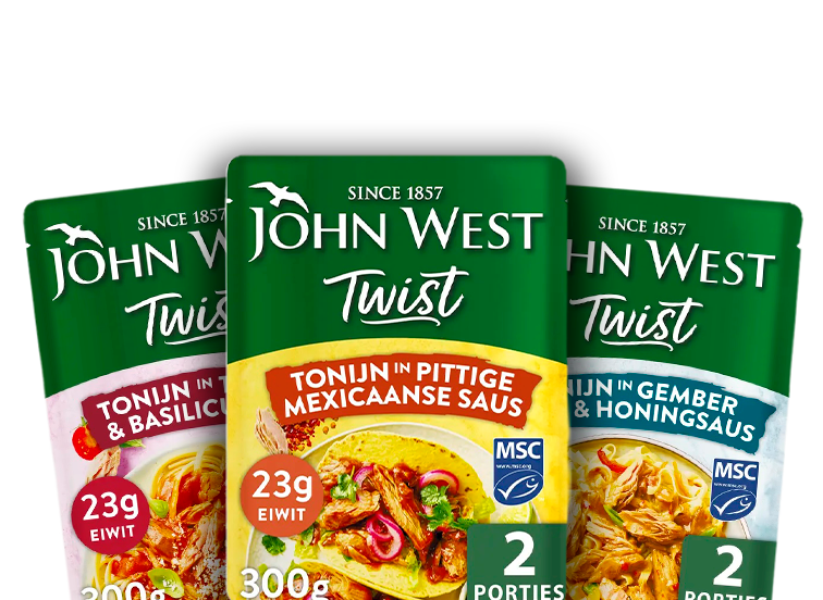 3 zakjes John West Twist met verschillende smaken tonijn