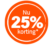 Oranje sticker 25% korting