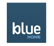 Logo van blue HOME op een donkerblauwe achtergrond