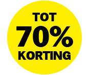 Tot 70% korting promotie in een gele cirkel
