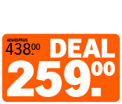 Oranje prijskaartje met een dealprijs van 259 euro, verlaagd van de adviesprijs van 438 euro.