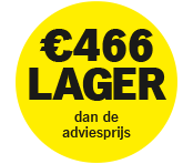 Gele ronde sticker met de tekst: "€466 lager dan de adviesprijs".