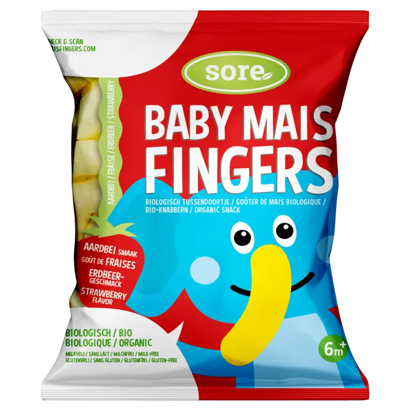 Soré Baby Mais Fingers Biologisch Tussendoortje Aardbei Smaak 6m+