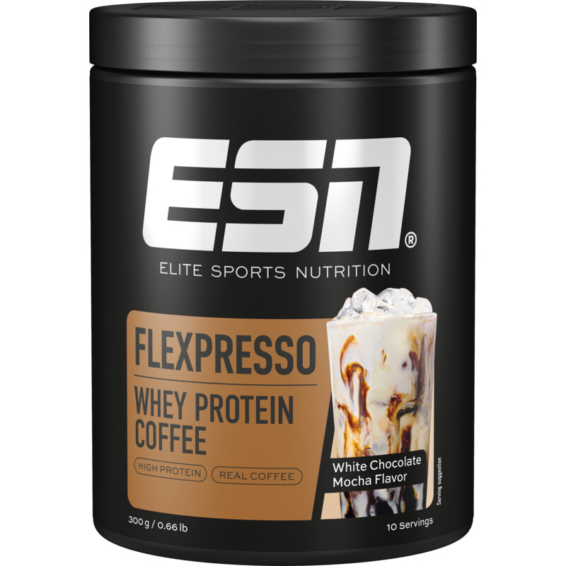Een afbeelding van ESN Flexpresso whey protein coffee mocha