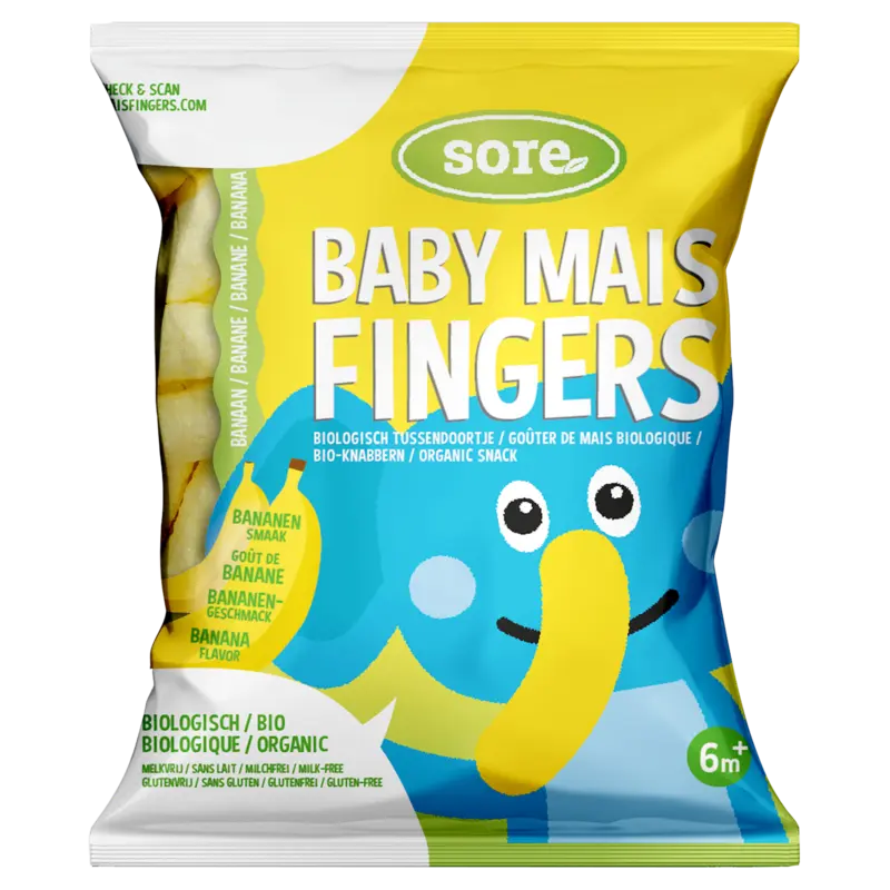 Soré Baby Mais Fingers Biologisch Tussendoortje Bananen Smaak 6m+