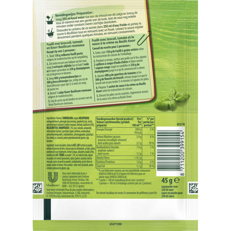 Een afbeelding van Knorr Basilicum roomsaus