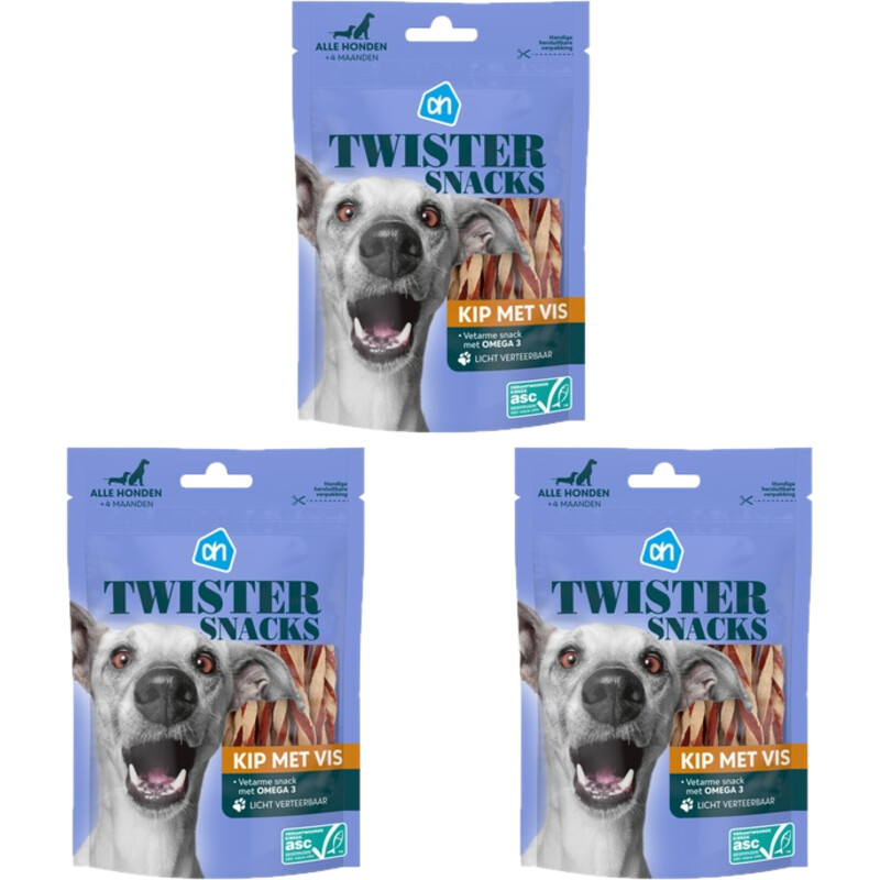 Een afbeelding van AH Twister snacks kip met vis 3-pack
