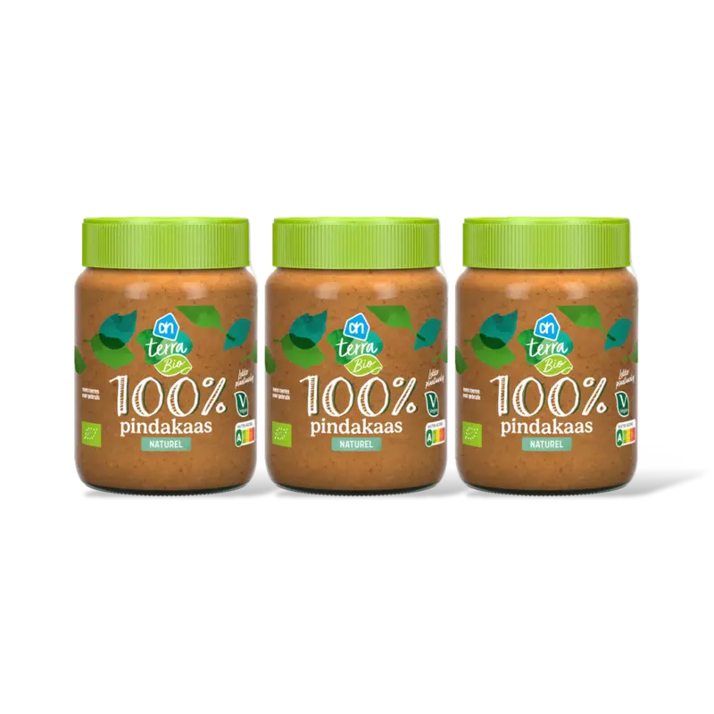 AH Terra Plantaardig bio 100% pindakaas 3-pack