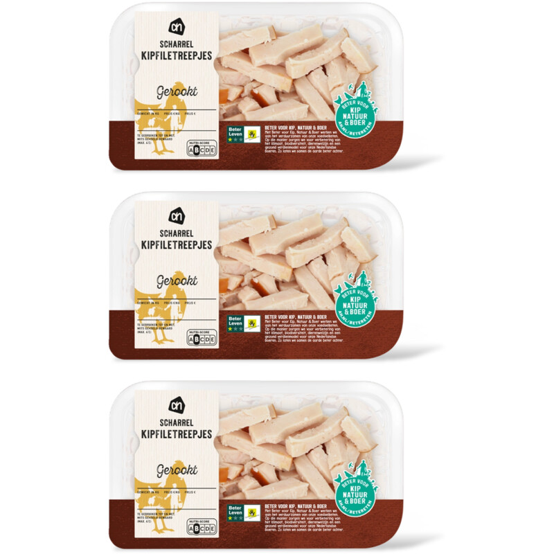AH Scharrel kipfiletreepjes gerookt 3 pack