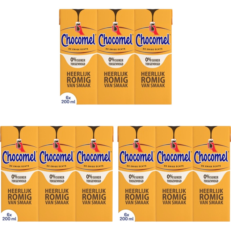 Een afbeelding van Chocomel 0% suiker toegevoegd 6x200ml 3-pack