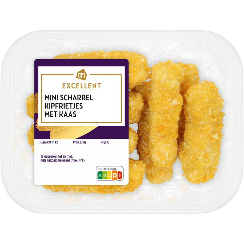 Een afbeelding van AH Excellent Mini scharrel kipfrietjes met kaas