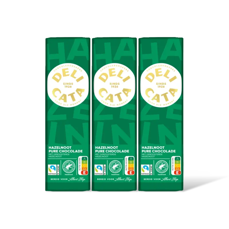 Delicata Reep pure chocolade hazelnoot 3-pk