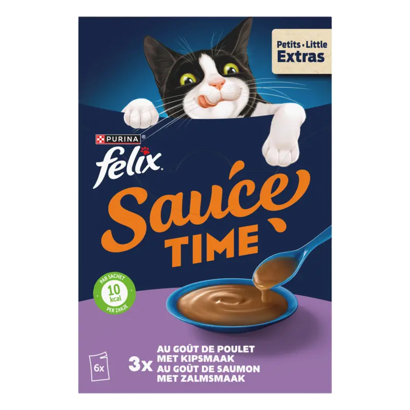 Sauce Time met Zalmsmaak - Natvoer voor Volwassen Katten - Portiezakjes