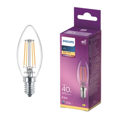 pdp-image-Philips Led fil kaars helder E14 40W