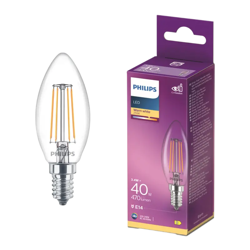 Philips Led fil kaars helder E14 40W
