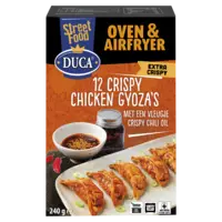 Duca 12 crispy chicken gyoza's chili oil