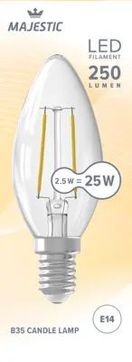 pdp-image-Majestic Led fil kaars helder E14 25W